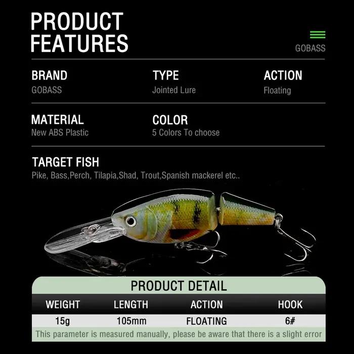 GOBASS-Leurre méné noir flottant articulé à 2 segments, appât Él, crankbait, accessoires de pêche, 1