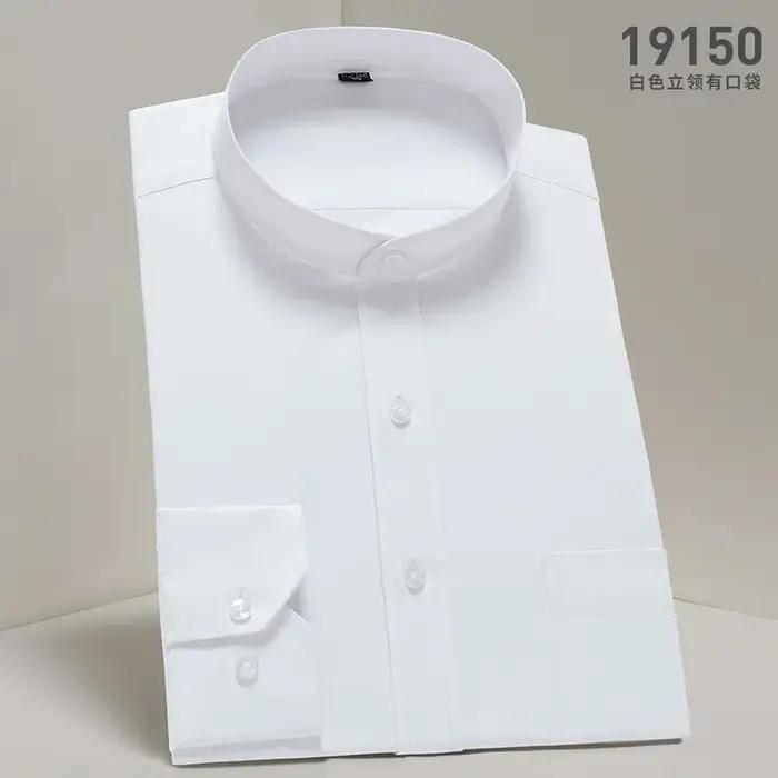 Chemise à col montant pour hommes, classique, col rond, coupe slim, col vertical, manches longues, c