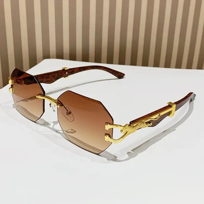 Lunettes de randonnée sans monture carrées anti-lumière 2024 - Dégradé polygon et motif léopard