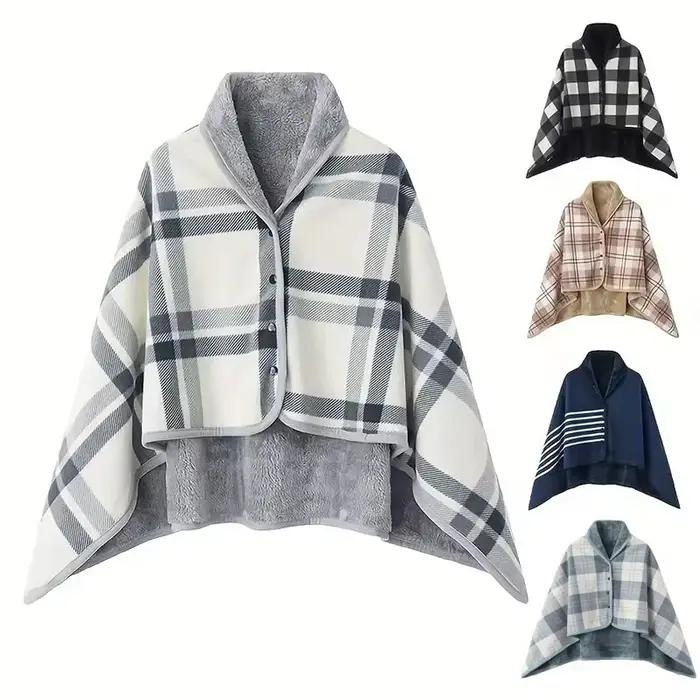 Couverture châle en flanelle coton polyester tricotée pour femmes style fashion multicolore confort bureau détente