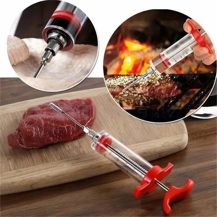 Seringue à injecter de la viande avec 3 aiguilles d'injection de marinade pour barbecue