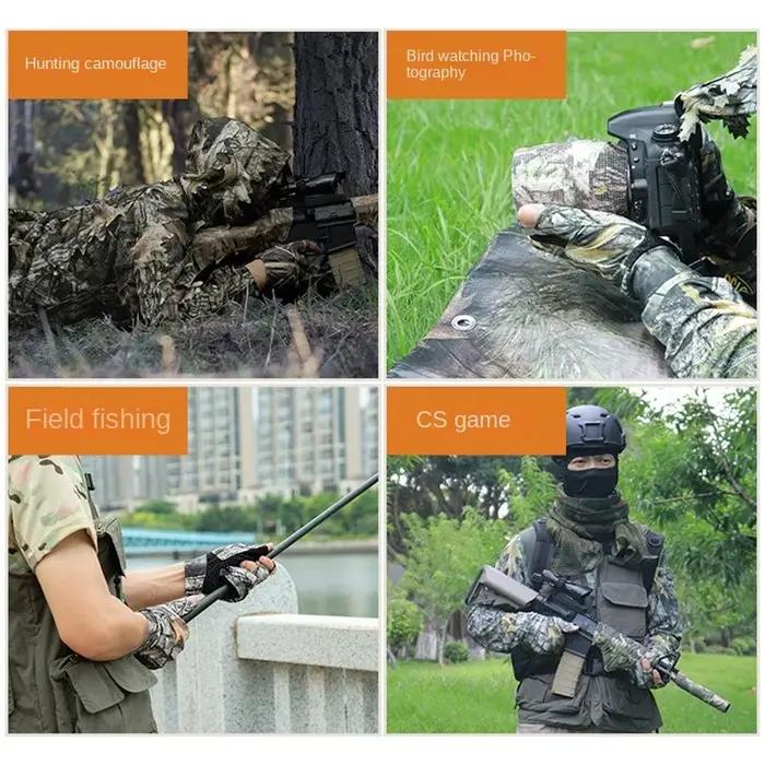 Gants camouflage bionique arbre pour chasse, pêche et observation d'oiseaux - antidérapants et fins