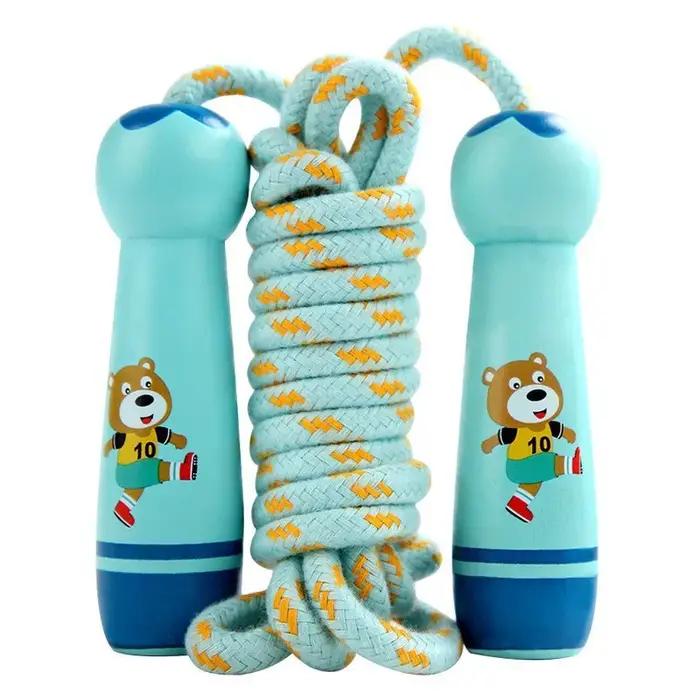 Cordes de Sport réglables en coton pour enfants, Fitness, joli dessin animé, poignée en bois naturel