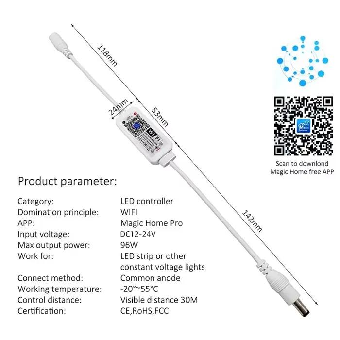 Contrôleur LED de bande de lumière WiFi Magic Home 12V 24V avec contrôle par application et voix pou
