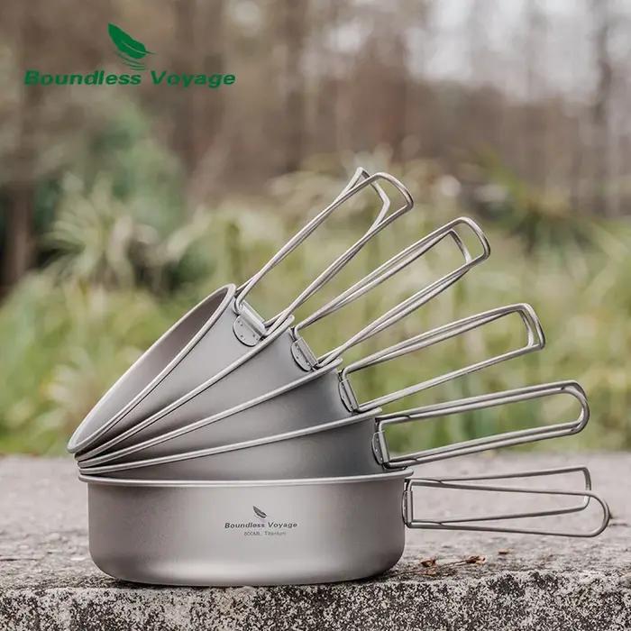 Casseroles en titane Voyage sans limite, bols, vaisselle avec poignée pliante, Camping de plein air,