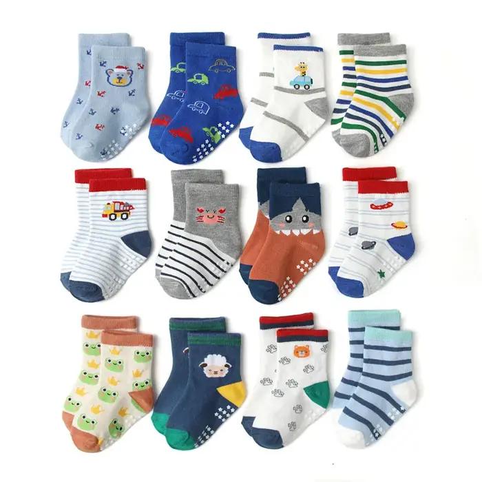 6 paires de chaussettes antidérapantes pour garçons et enfants, motif de dessin animé mignon, respir