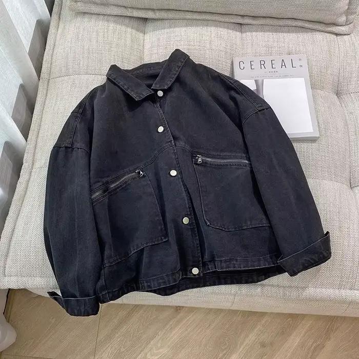 Manteau en denim surdimensionné XXL-6XL adt pour femmes, pardessus en jean vintage noir-gris, automn