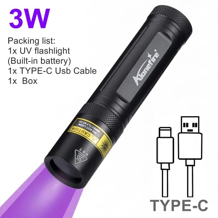 Alonefire SV77 10W 365nm lampe de poche UV lumière noire ultraviolette détecteur de mousse pour animaux de compagnie