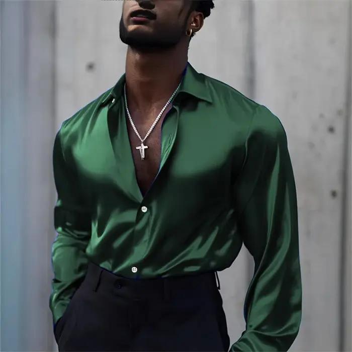 Chemises lisses en soie glacée pour hommes