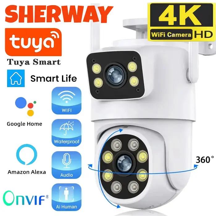Caméra de surveillance extérieure 4K 8MP Tuya PTZ double objectif avec IA et suivi automatique pour chasse