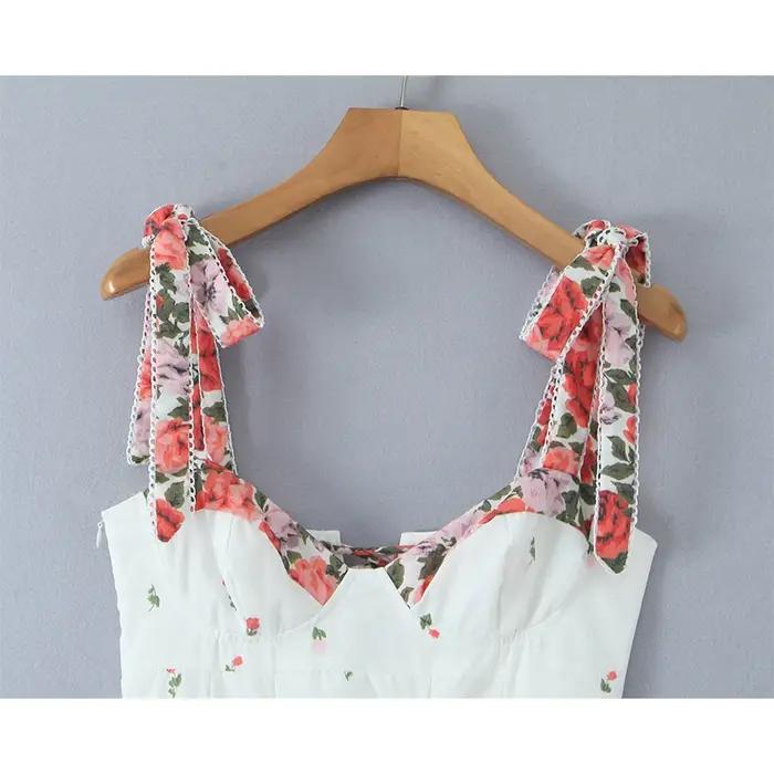 YENKYE romantique fleur imprimé Patchwork blanc fronde robe d'été femmes à lacets pansement dos a-li