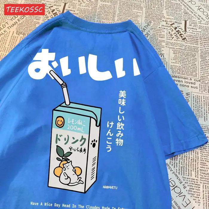 Mignon chat japonais imprimé surdimensionné T-shirt femmes hommes à manches courtes ample