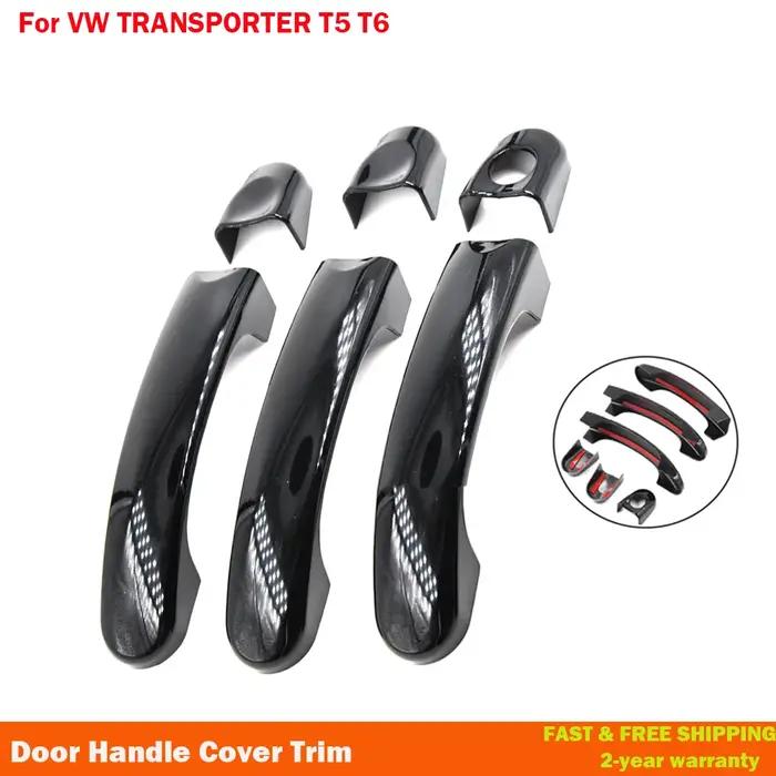 Couvercle de poignée de porte de voiture en fibre de carbone, noir brillant, garniture pour Volkswag