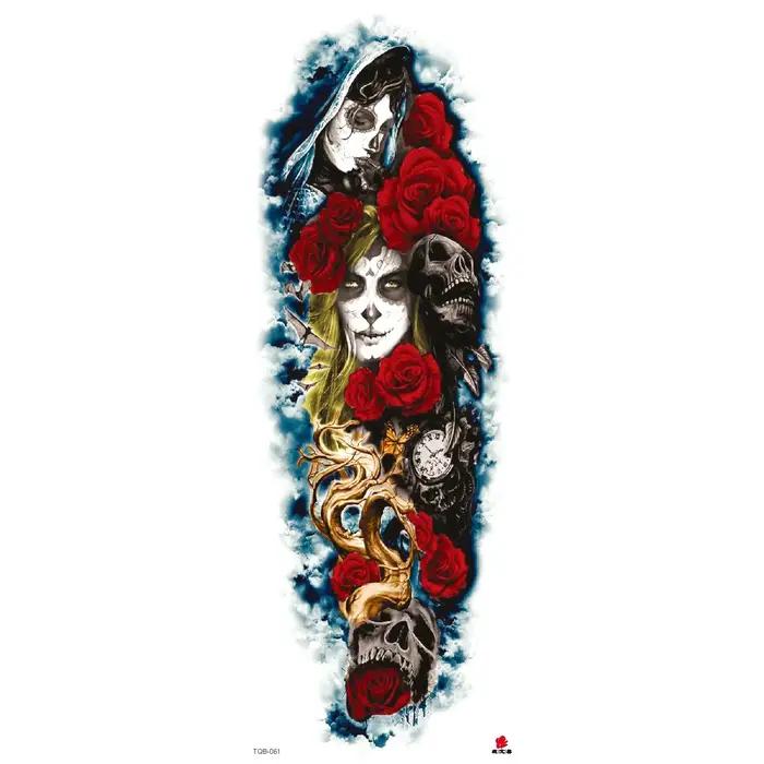 Tatouages Flash pour bras complet, autocollants temporaires imperméables pour bras longs, faux tatouage artistique pour hommes
