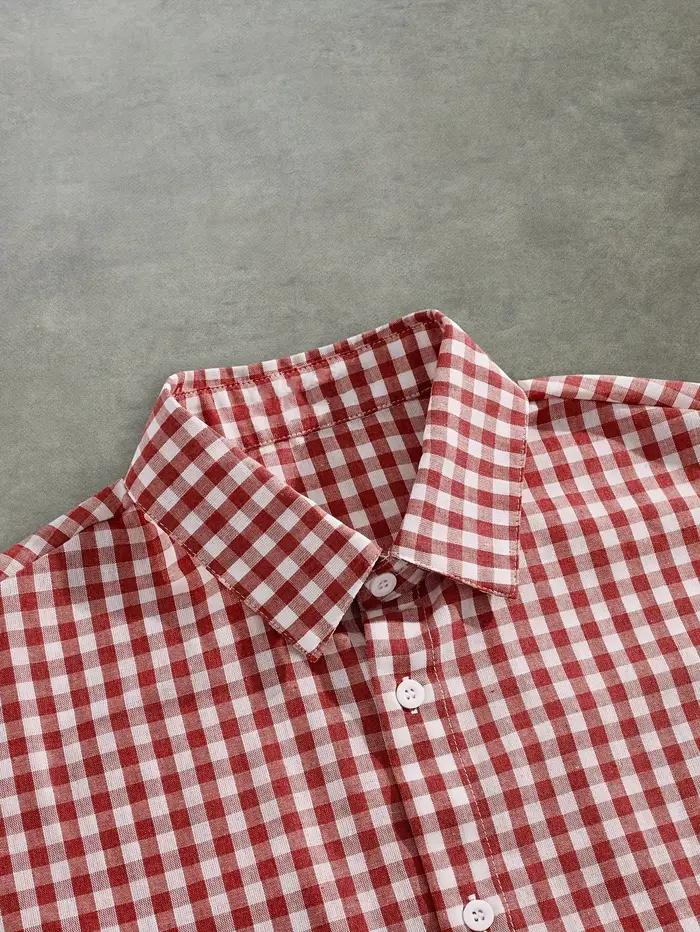 Chemise à manches courtes confortable et décontractée à carreaux de style collégial pour hommes pour