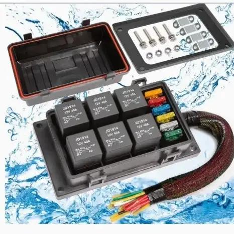 Boîte de relais étanche 12V-24V, boîte à fusibles à 6 voies pré-câblée améliorée pour accessoires de