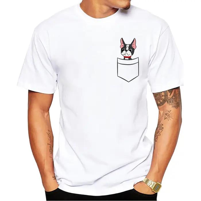 T-shirt manches courtes pour homme avec Bouledogue Français et Boston Terrier motif dessin animé pour occasions décontractées tout l'année