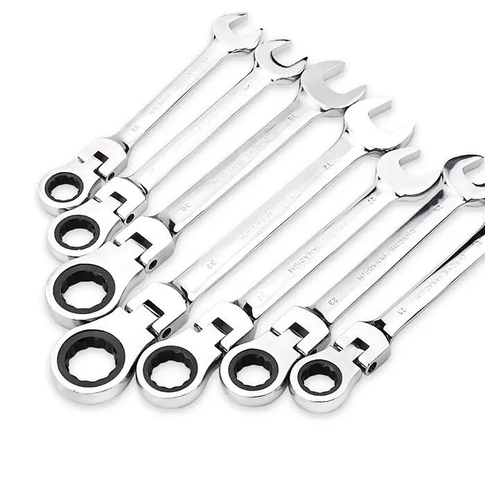 Clé à cliquet de clés, jeu de clés, outil manuel, cliquet à 72 dents, tête Flexible, finition miroir