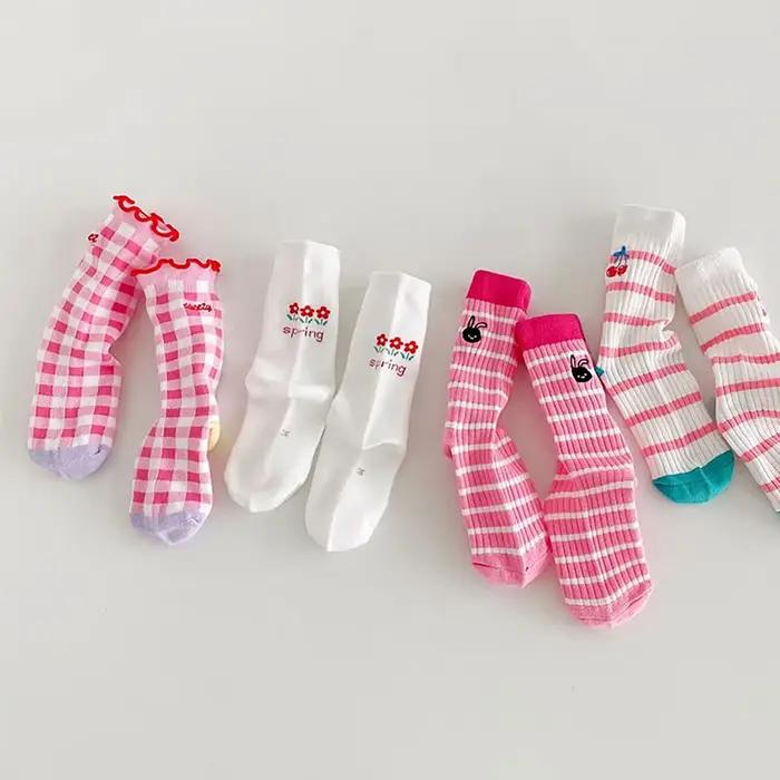4 paires de chaussettes roses pour filles, chaussettes mi-tube en coton pour enfants, chaussettes co