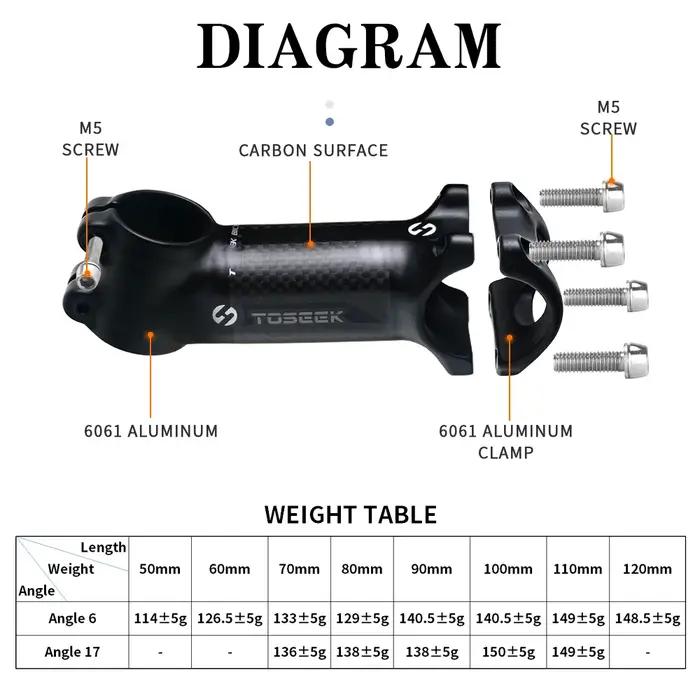 TOSEEK – tige de guidon de vélo vtt en aluminium et carbone, 28.6-31.8mm, angle 6 17, pièces de rech