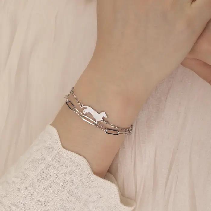Teckel chien bracelets porte-bonheur pour femme boîte en acier inoxydable chaîne mignon chiot animaux de compagnie Bracelets bijoux cadeau