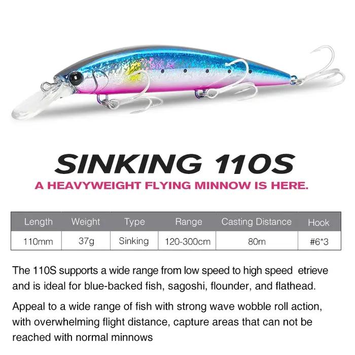 TSURINOYA 110mm 37g vairon coulant Max 80m leurres de pêche longue coulée pêche en mer appât dur art