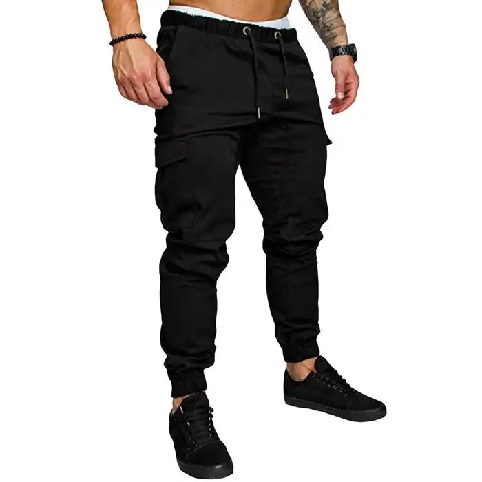 Pantalon cargo homme coton chevillière poches multiples taille élastique gym training outdoor confort