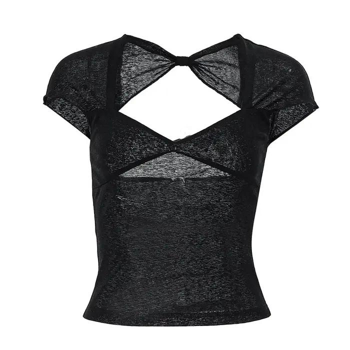 Haut court à manches courtes Reachshore col carré dos nu sexy pour femmes occasions estivales