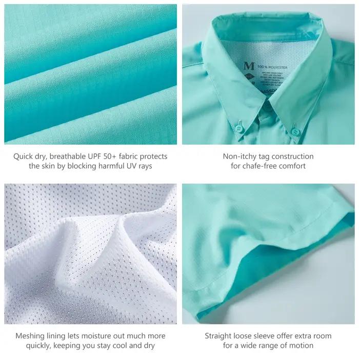 Bassdash – robe de pêche à manches courtes pour hommes, chemise tissée à boutons, pour l'extérieur,