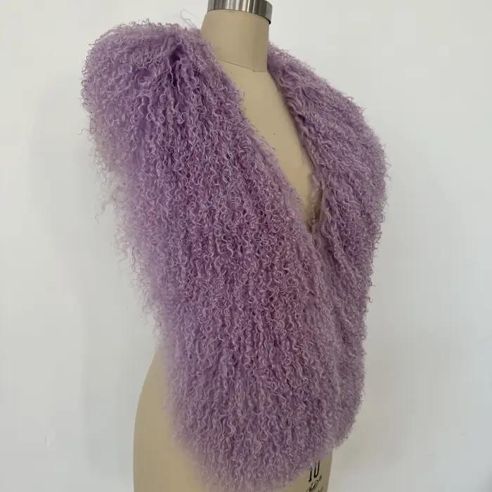 Gilet en vraie fourrure de mouton mongole pour femmes