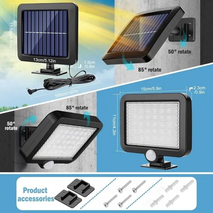 Lumière solaire 56LED extérieure avec détecteur de mouvement, étanche IP65, 120 ° Angle d'éclairage,