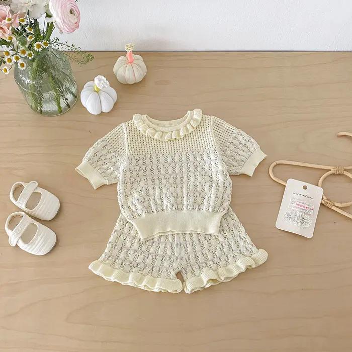 Ensemble décontracté léger et respirant en tricot à manches courtes pour filles