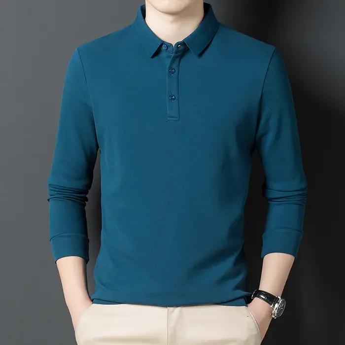Polo décontracté à manches longues pour homme, 100% coton, avec Logo de marque de luxe, de styliste, couleur unie