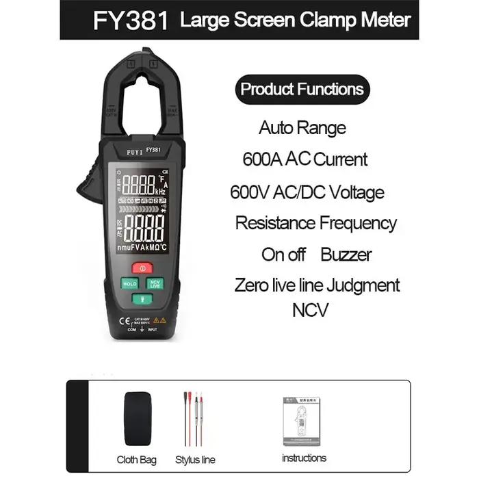 Pince ampèremétrique numérique grand écran, FY385, 9999 points, AC, DC, tension, courant, True RMS,