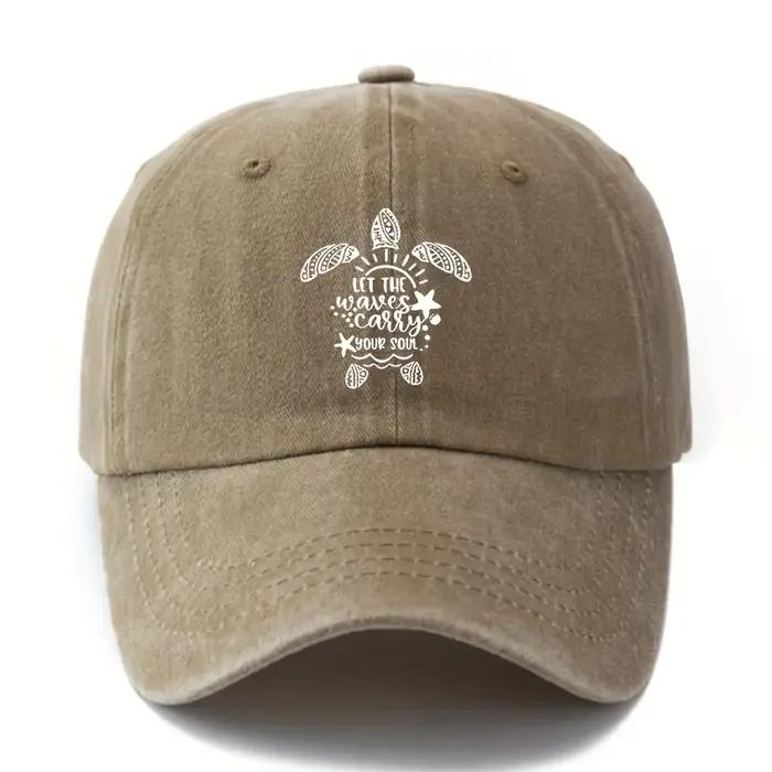 Casquette de baseball unisexe à imprimé tortue de mer, tendance et polyvalente, avec une visière incurvée légère et un effet vintage classique.