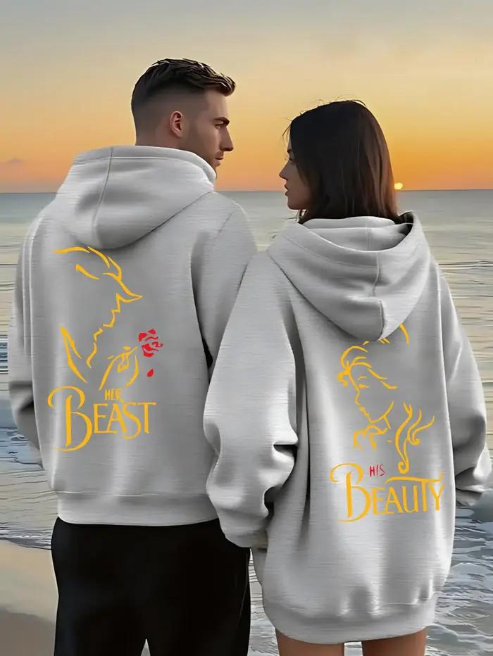 Sweat-shirt à capuche pour Couple, thème romantique la belle et la bête, pour hommes et femmes, Styl
