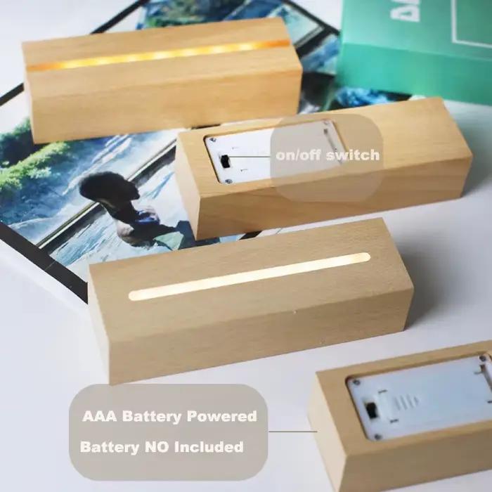 Présentoir de lumière Led à Base de bois de 5.9 pouces, alimenté par batterie AAA, pour lampe de nui