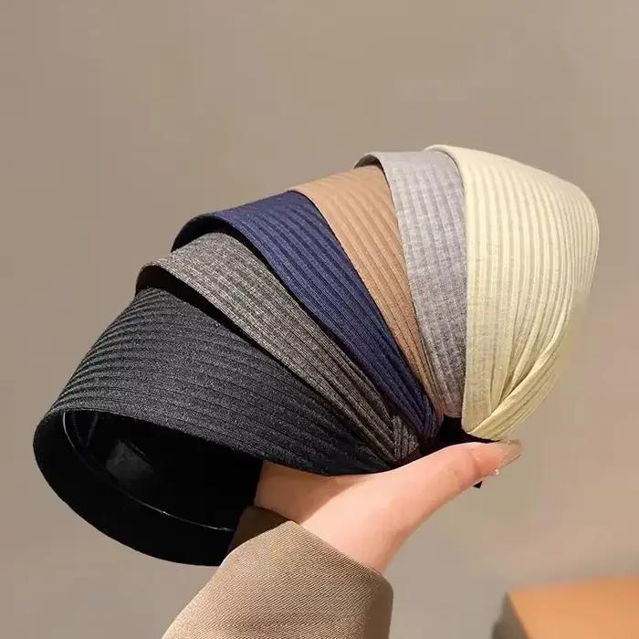 Nouveau doux large tricot coton bandeaux pour femmes filles coréen neutre solide Turban avec dents b