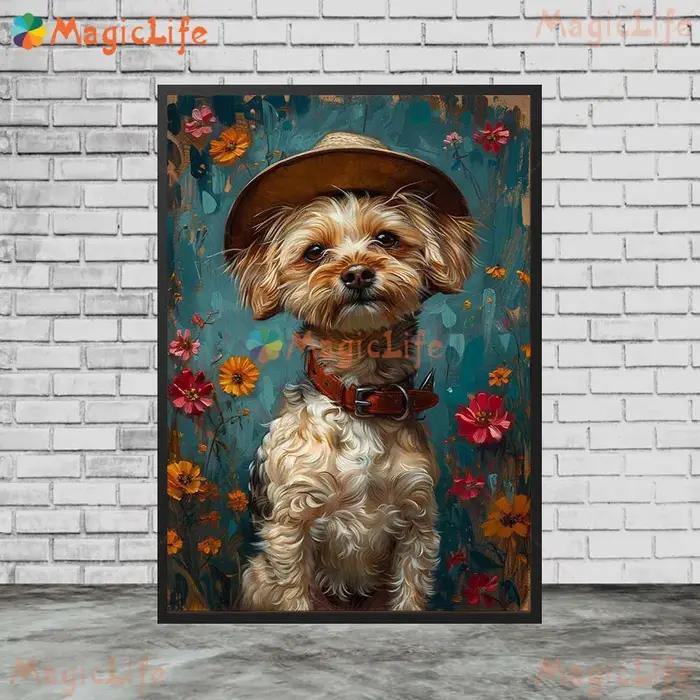 Peinture sur toile de chien de dessin animé pour salon, impressions colorées d'animaux, affiche nord