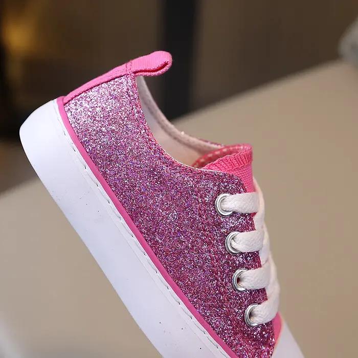 COMFY KIDS – chaussures basses en toile pour filles, Style princesse à paillettes roses, tissu respi