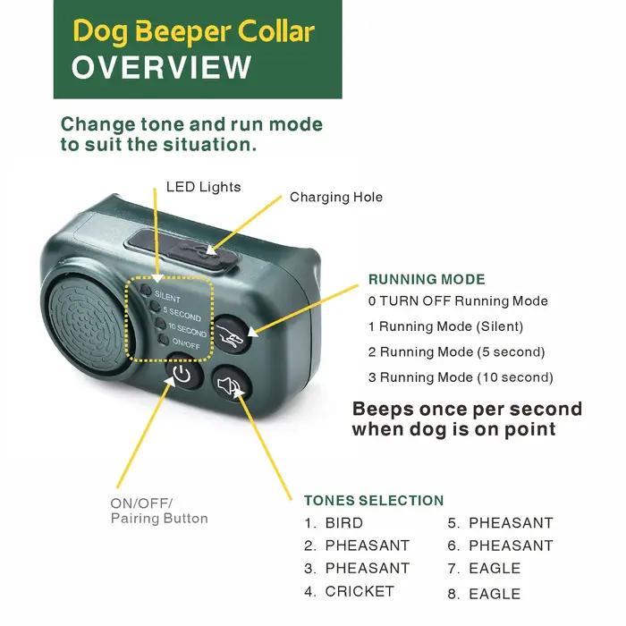 Collier de chasse rechargeable pour chien avec bip, étanche, avec 3 modes de fonctionnement et 8 sons