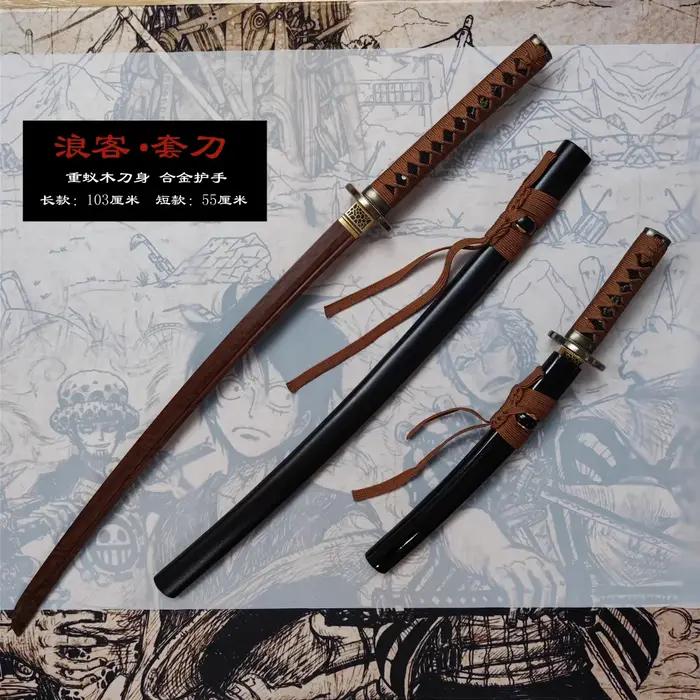 Ensemble de 2 épées de samouraï japonais Katana et Wakizashi bois de palissandre wengé laqué pour décoration traditionnelle occasion spéciale