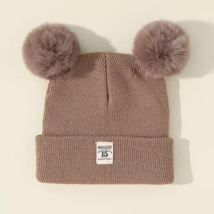 Automne hiver bébé chaud tricoté chapeaux avec Pom enfants tricot bonnet chapeau couleur unie enfant