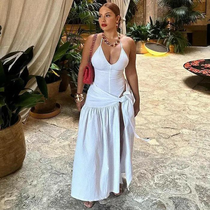 Haute qualité vente chaude en gros femmes vêtements 2025 nouveau produit à la mode Sexy dos nu combinaison coupe ajustée à lacets jupe ensemble