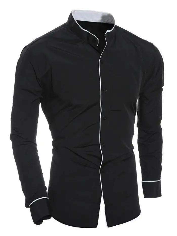 Chemise à manches longues monochromatique pour hommes, chemise couvertes à la mode, boutonnée, debou
