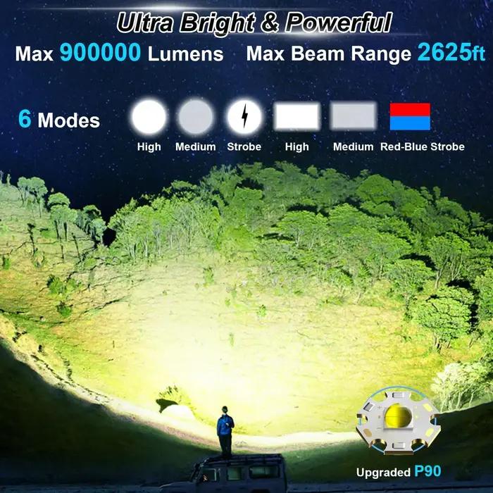 Projecteur rechargeable 900000 Lumens Led spots poche grande lampe de poche Super lumineux project