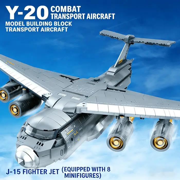 Modèle de construction en briques de l'avion de transport militaire Y-20 - 1561 pièces, avion de cha