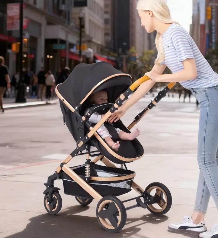Poussette 3-en-1 pour bébé, compacte, tout-terrain, haute position, 4 roues, capacité 0-36 kg, pliab