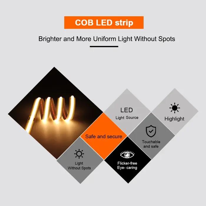MALIIGAZA COB LED bande 5mm 8mm 10mm largeur Nature chaude couleur blanc froid Flexible 12V 24V LED