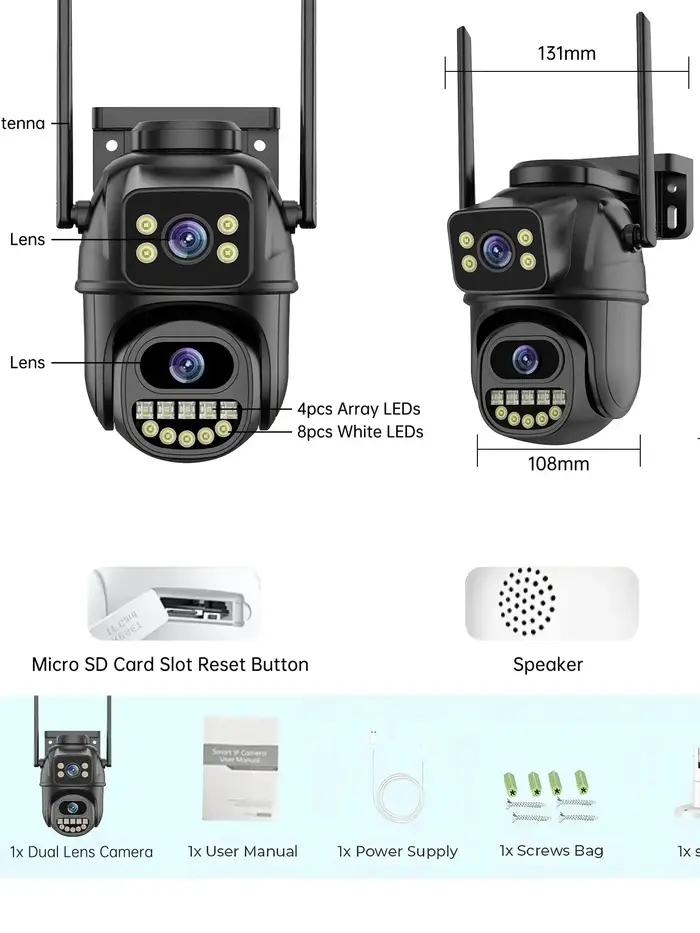 Caméra PTZ WiFi 9MP 4K double objectif double écran détection IA humaine surveillance extérieure mémoire rapide